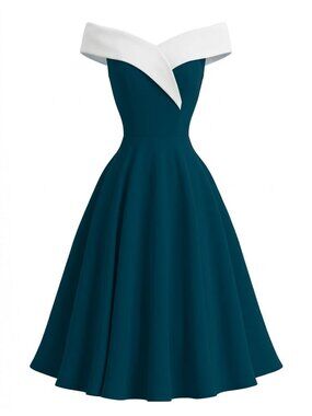 Retro stage 1950s Off-Shoulder Sleeveless ColorBlock Dress